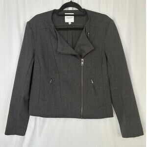 Catherine Malandrino Moto Jacket Womens XL Gray Assymetric Zip Stretchy Knit